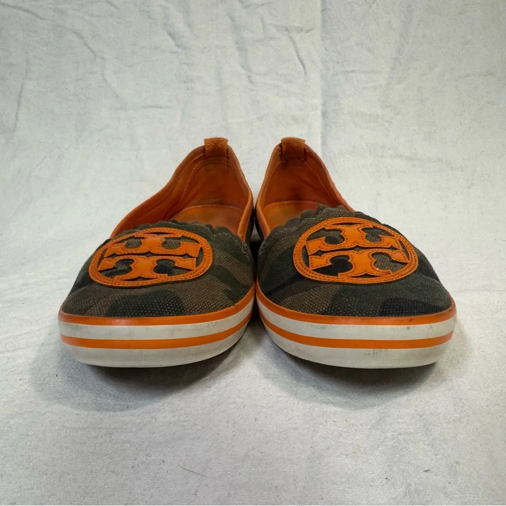 Tory Burch Reva Camouflage and Orange Loafers - Picture 2 of 14